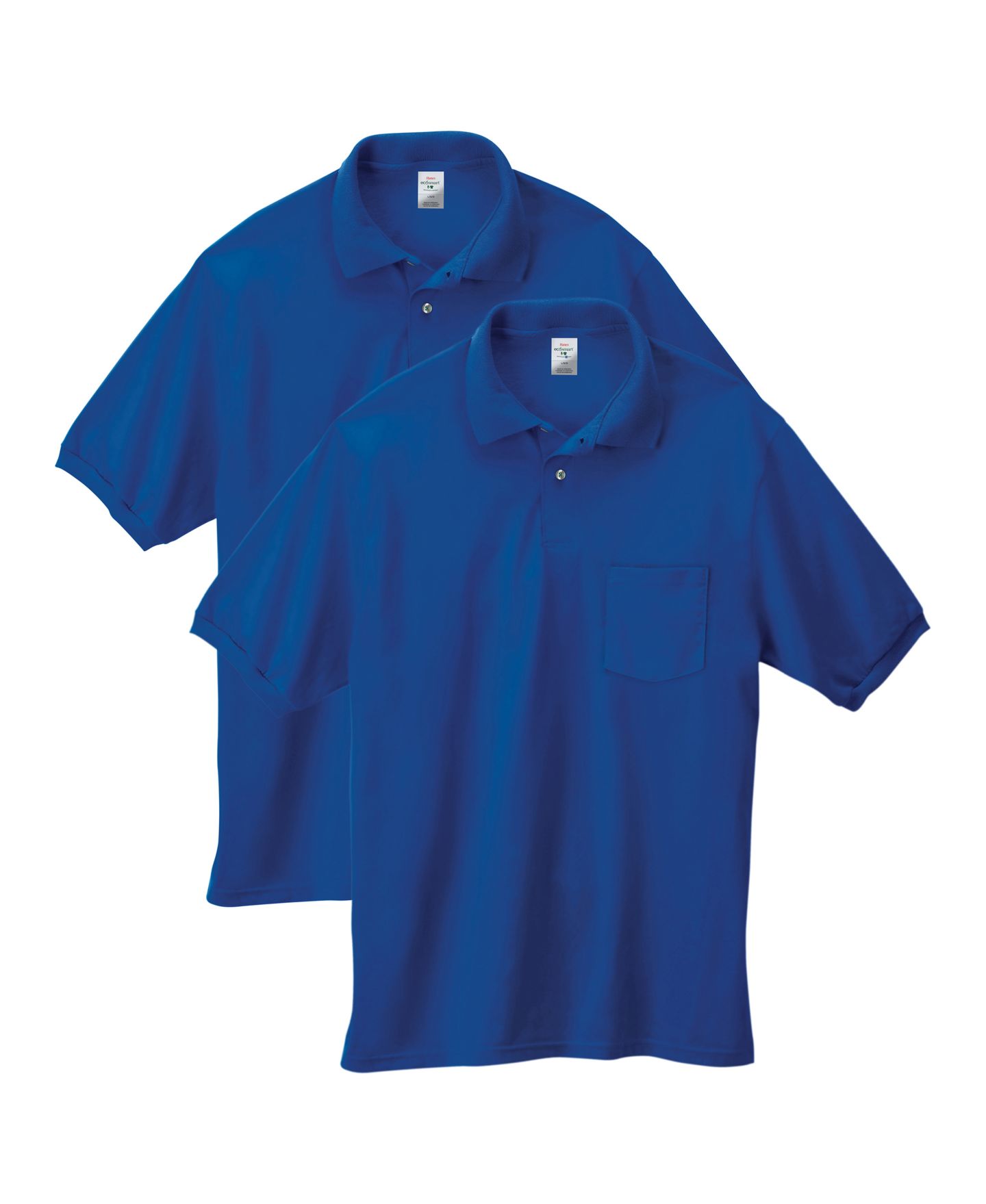 Мужские поло Hanes EcoSmart Pocket Polo Shirt, 2-Pack, цвет: Синий — фото 3