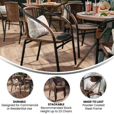 2 Pack Rattan Indoor-Outdoor Restaurant Stack Chair With Curved Back
