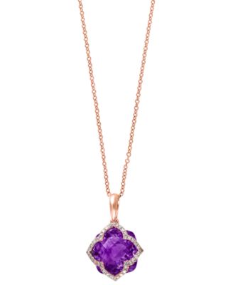 EFFY&reg; Amethyst (5-3/4 ct. t.w.) and Diamond (1/5 ct. t.w.) Clover Pendant in 14k Rose Gold