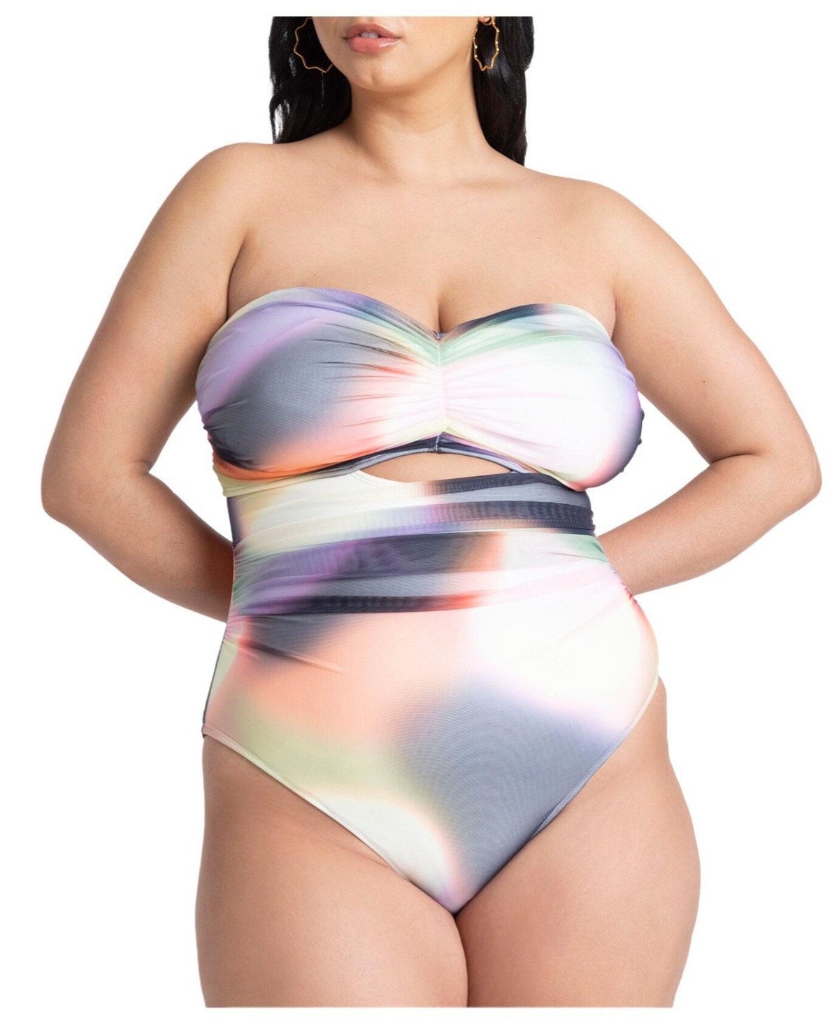 Plus Size Strapless Mesh Ruched One Piece - Sunset glow