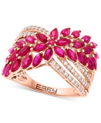 EFFY Collection - Ruby (2-3/8 ct. t.w.) & Diamond (5/8 ct. t.w.) Flower Crossover Ring in 14k Rose Gold
