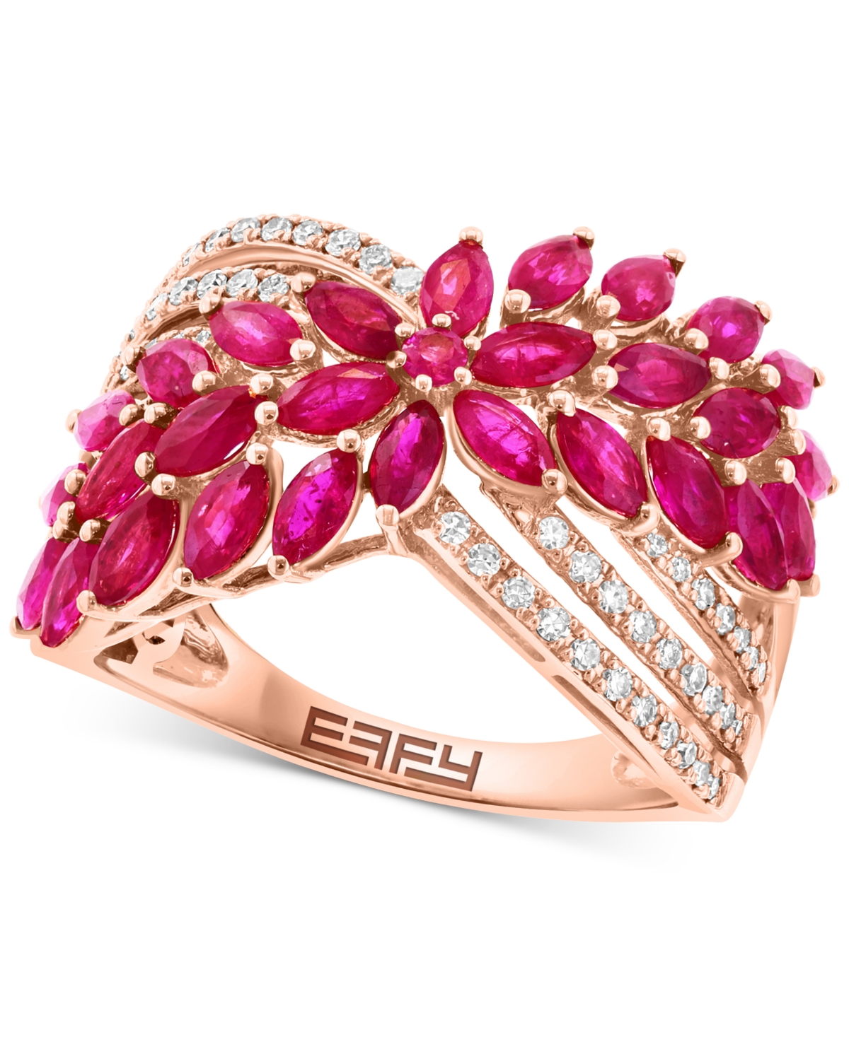 Effy Ruby (2-3/8 ct. t.w.) & Diamond (5/8 ct. t.w.) Flower Crossover Ring in 14k Rose Gold - Rose Gld