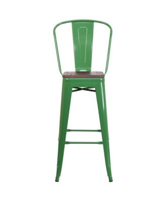 Dothan Metal Dining Stool With Curved Slatted Back And Textured Wood Seat