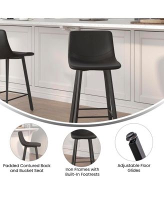 Oretha Set Of 2 Modern Upholstered Stools With Contoured, Low Back Bucket Seats And Iron Frames