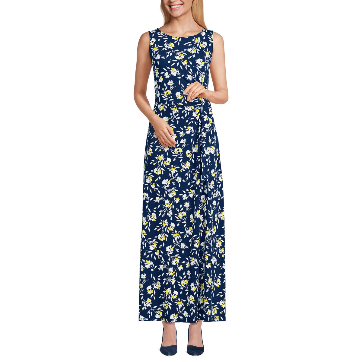 Women's Tall Sleeveless Tie Waist Maxi Dress - Deep sea navy floral