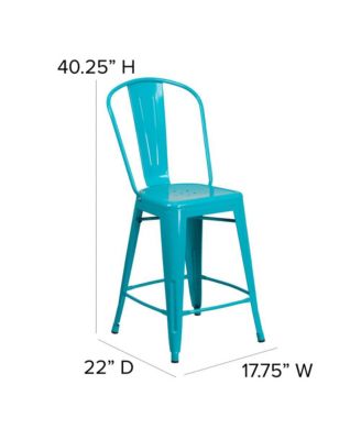 Stella 24" Metal Indoor-Outdoor Counter Stool With Vertical Slat Back And Integrated Footrest