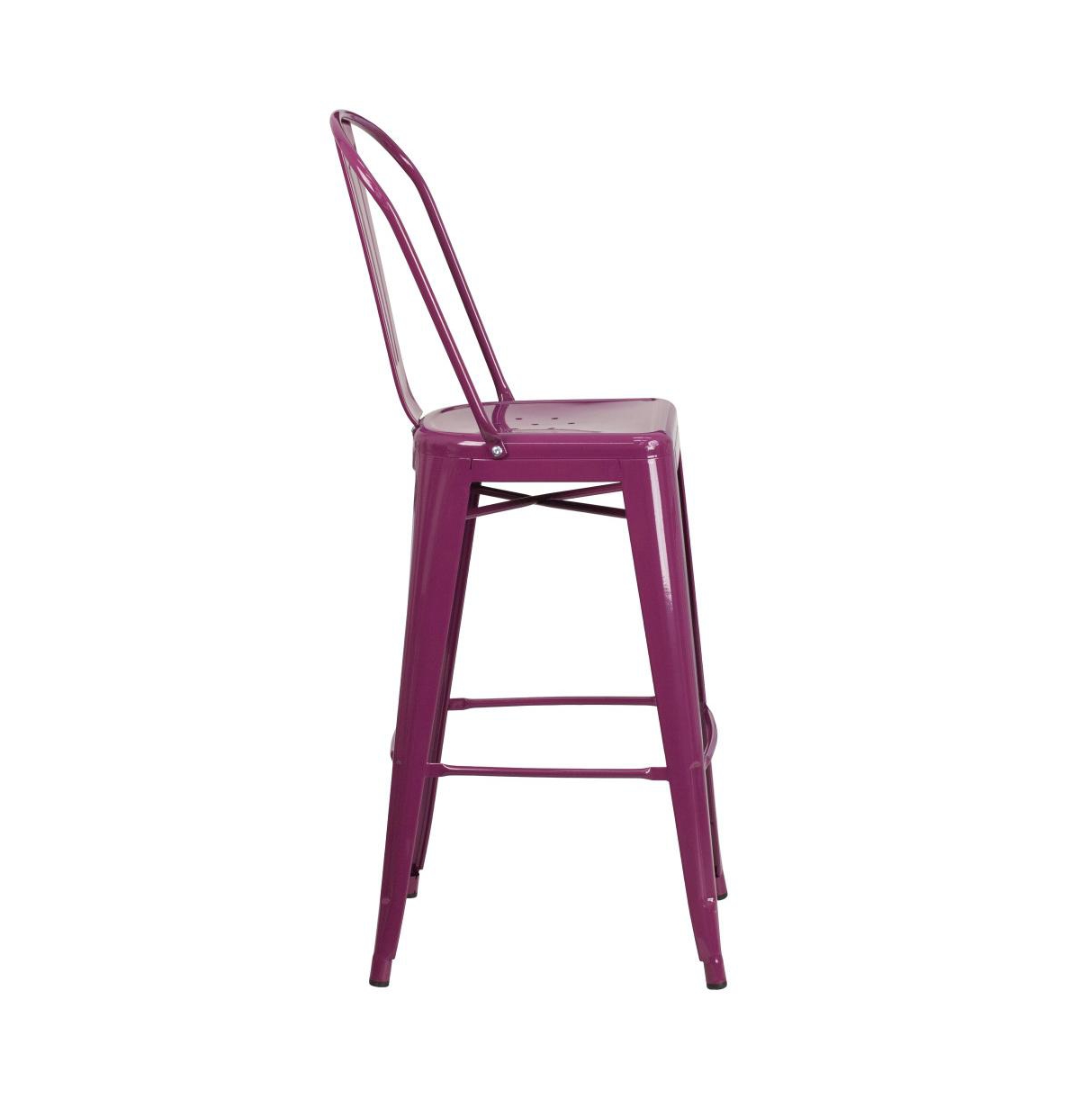 Sabine Metal Indoor-Outdoor Barstool With Vertical Slat Back And Integrated Footrest