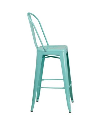 Sabine Metal Indoor-Outdoor Barstool With Vertical Slat Back And Integrated Footrest