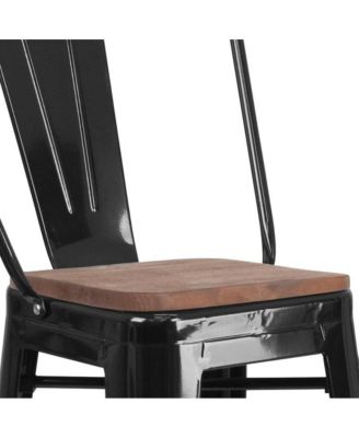 Dothan Metal Dining Stool With Curved Slatted Back And Textured Wood Seat