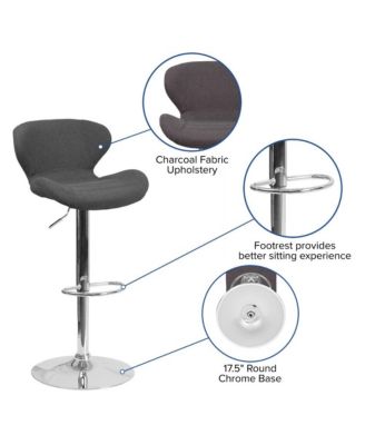 Quincy Adjustable Height Barstool Contemporary Bar Height Stool With Curved Back And Metal Base With Footrest