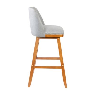 Jada Upholstered Mid-Back Stools With Nailhead Accent Trim & Wood Frames