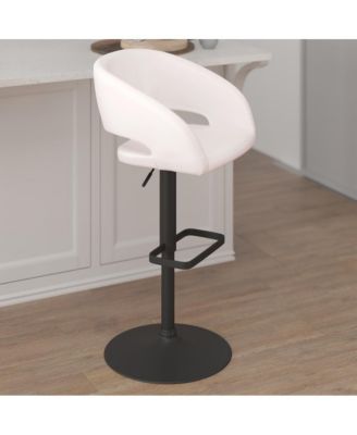 Shae Contemporary Upholstered Adjustable Height Barstool With Rounded, Cutout Mid-Back And Pedestal Base