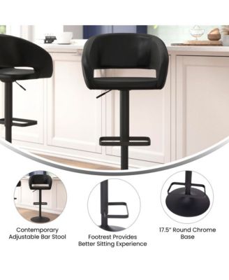 Shae Contemporary Upholstered Adjustable Height Barstool With Rounded, Cutout Mid-Back And Pedestal Base