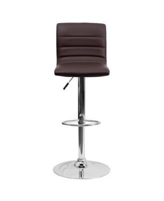 Coti Modern Channel Tufted Upholstered Height Adjustable Mid-Back Stool And Pedestal Base With Footrest