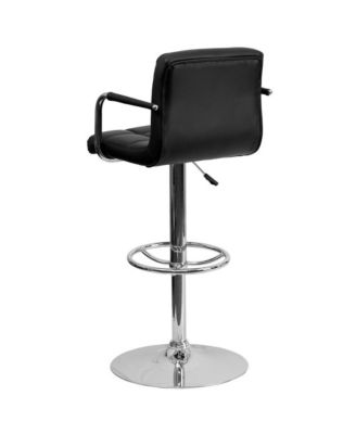 Contemporary Quilted Vinyl Adjustable Height Barstool With Arms