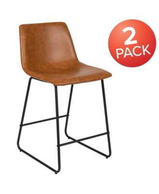 24 Inch Faux Counter Height Bucket Seat Stools, Set Of 2