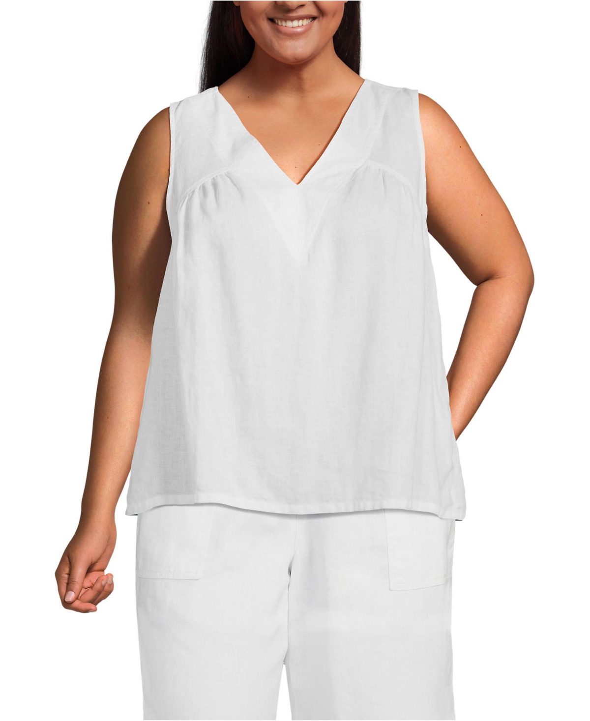 Lands' End Plus Size Linen V Neck Top