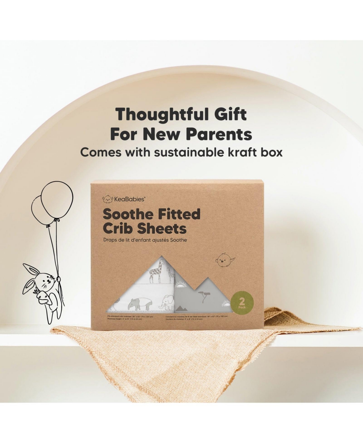 KeaBabies 2pk Soothe Fitted Crib Sheets Neutral, Organic Baby Crib Sheets, Fits Nursery Baby Mattress