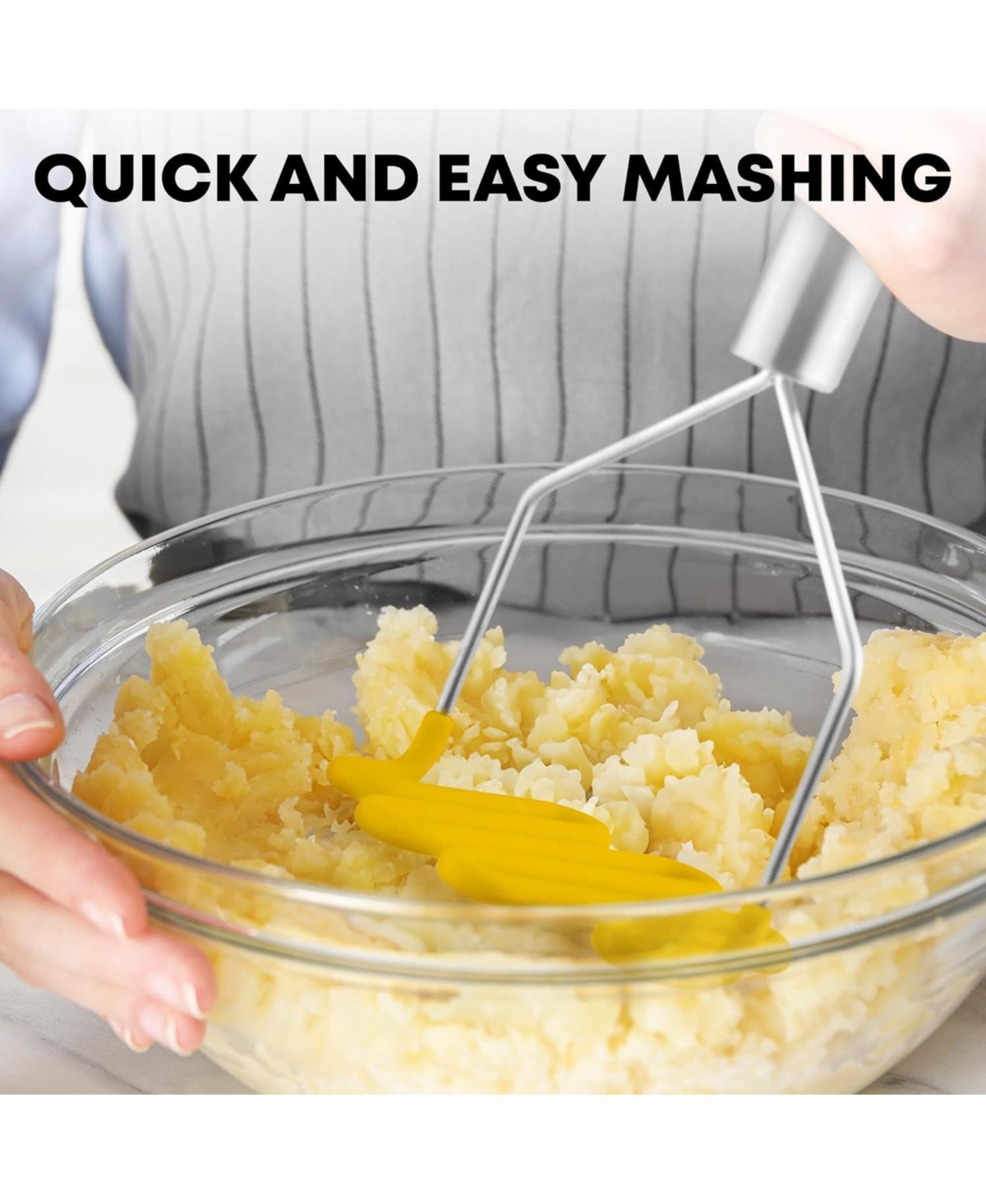 Zulay Kitchen Non-Scratch Potato Masher Kitchen Tool - Durable Stainless Steel Mashed Potatoes Masher