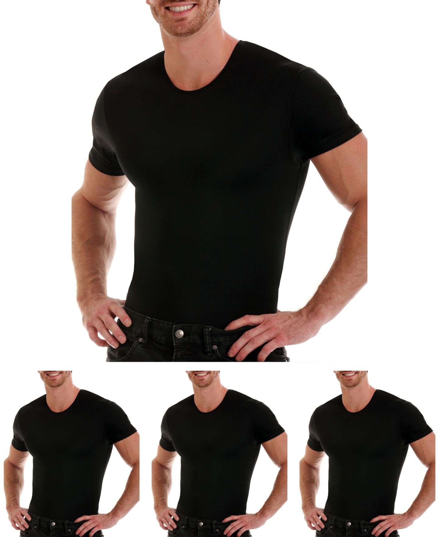 Мужские футболки Instaslim Big & Tall Insta Slim 3 Pack Compression Short Sleeve Crew-Neck T-Shirts, цвет: Чёрный — фото 1