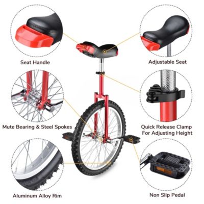 20 In Wheel Outdoor Unicycle Leakproof Butyl Tire Circus Bike Balance Training for Adults Teenagers Kids, Red