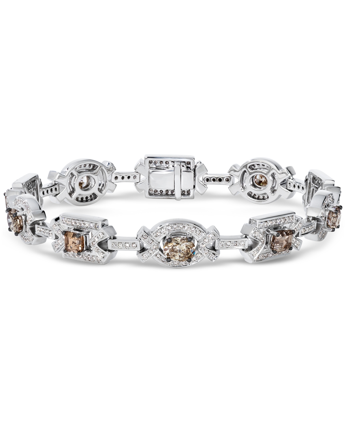 Chocolate Diamond & Vanilla Diamond Halo Cluster Link Bracelet (6-3/8 ct. t.w.) in 18k White Gold