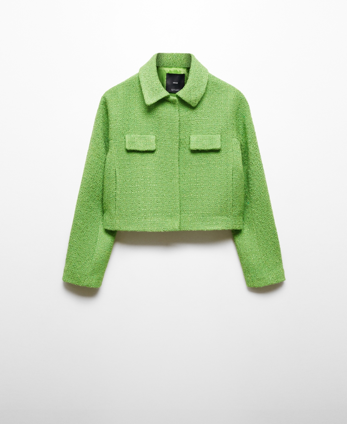 Mango Cropped Tweed Jacket With Pockets Green In Green