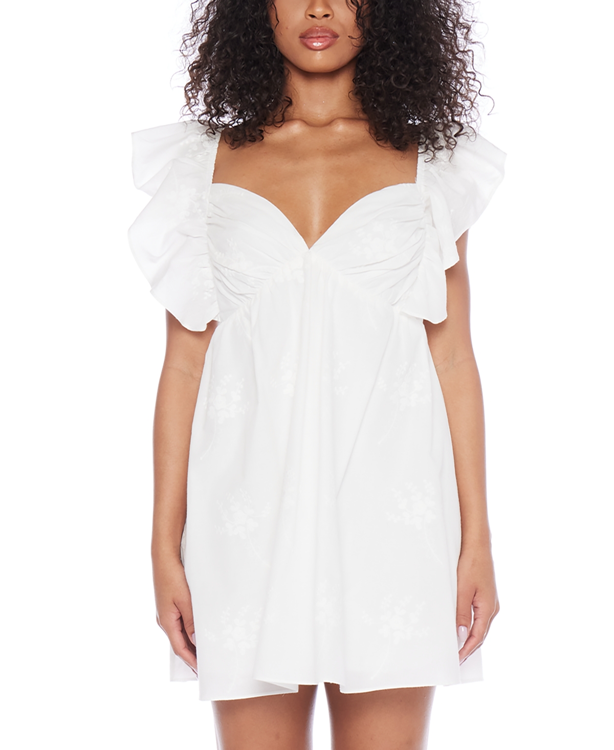 Juniors' Ruffled Floral Print Cotton A-Line Dress - White