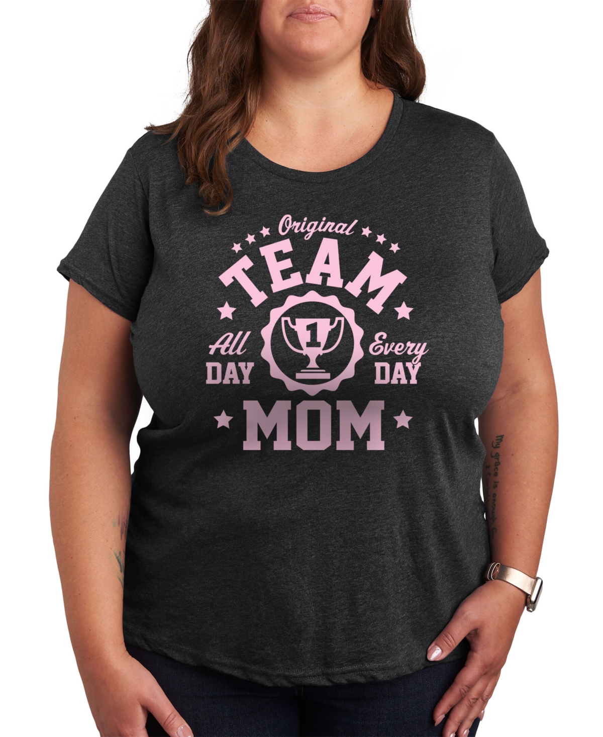 Shop Hybrid Apparel Women's Trendy Plus Size Team Mom Graphic T-shirt In Grey
