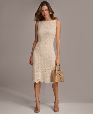Donna Karan New York - Women's Boat Neck Lace Sleeveless Shift Dress