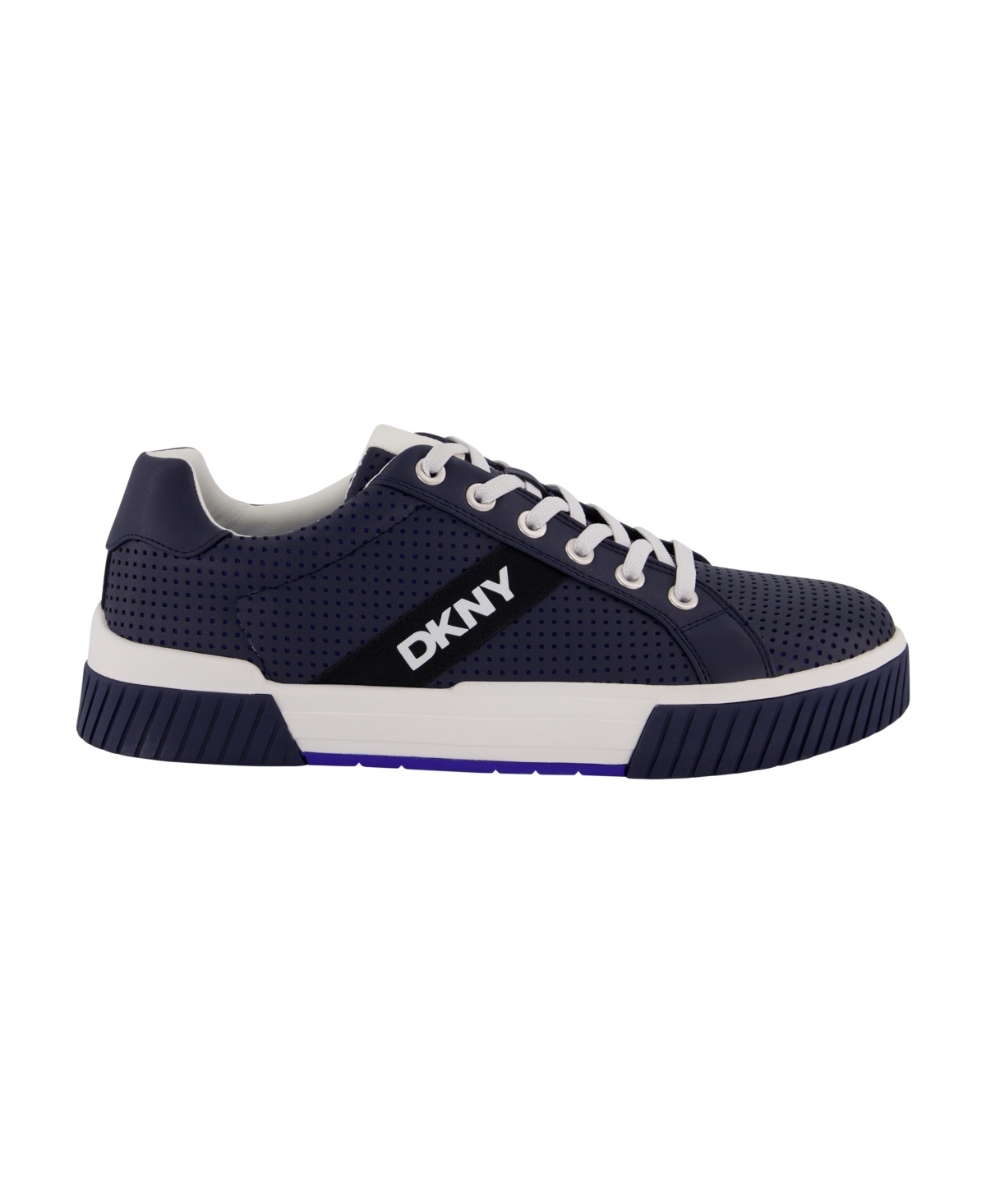 Shop Dkny Men's Perforated Two-tone Branded Sole Racer Toe Sneakers In Navy