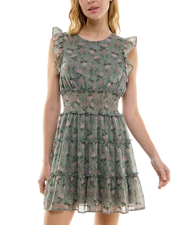 Printed Smocked Ruffle Hem Dress