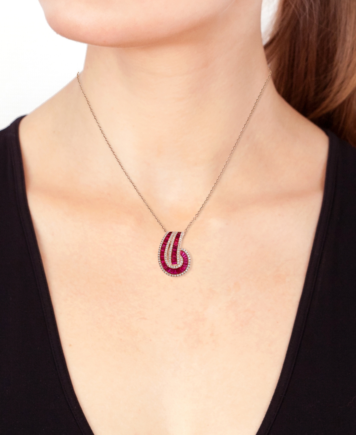 Effy Collection Effy Ruby (2-1/3 Ct. T.w.) & Diamond (3/8 Ct. T.w.) Swirl 18" Pendant Necklace In 14k Rose Gold In Rose Gold