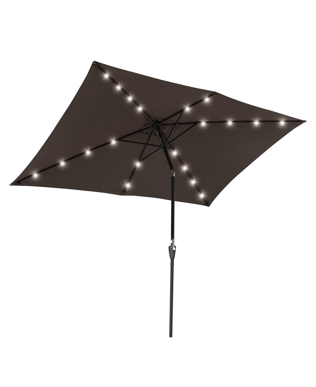 10x6.5ft Rectangle Outdoor Patio Aluminium Umbrella Solar Led Light Crank Tilt Chocolate - Brown