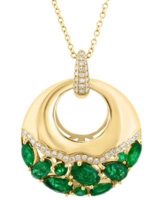 EFFY&reg; Emerald (1-7/8ct. t.w.) & Diamond (1/6 ct. t.w.) Cluster Polished Circle 18" Pendant Necklace in 14k Gold
