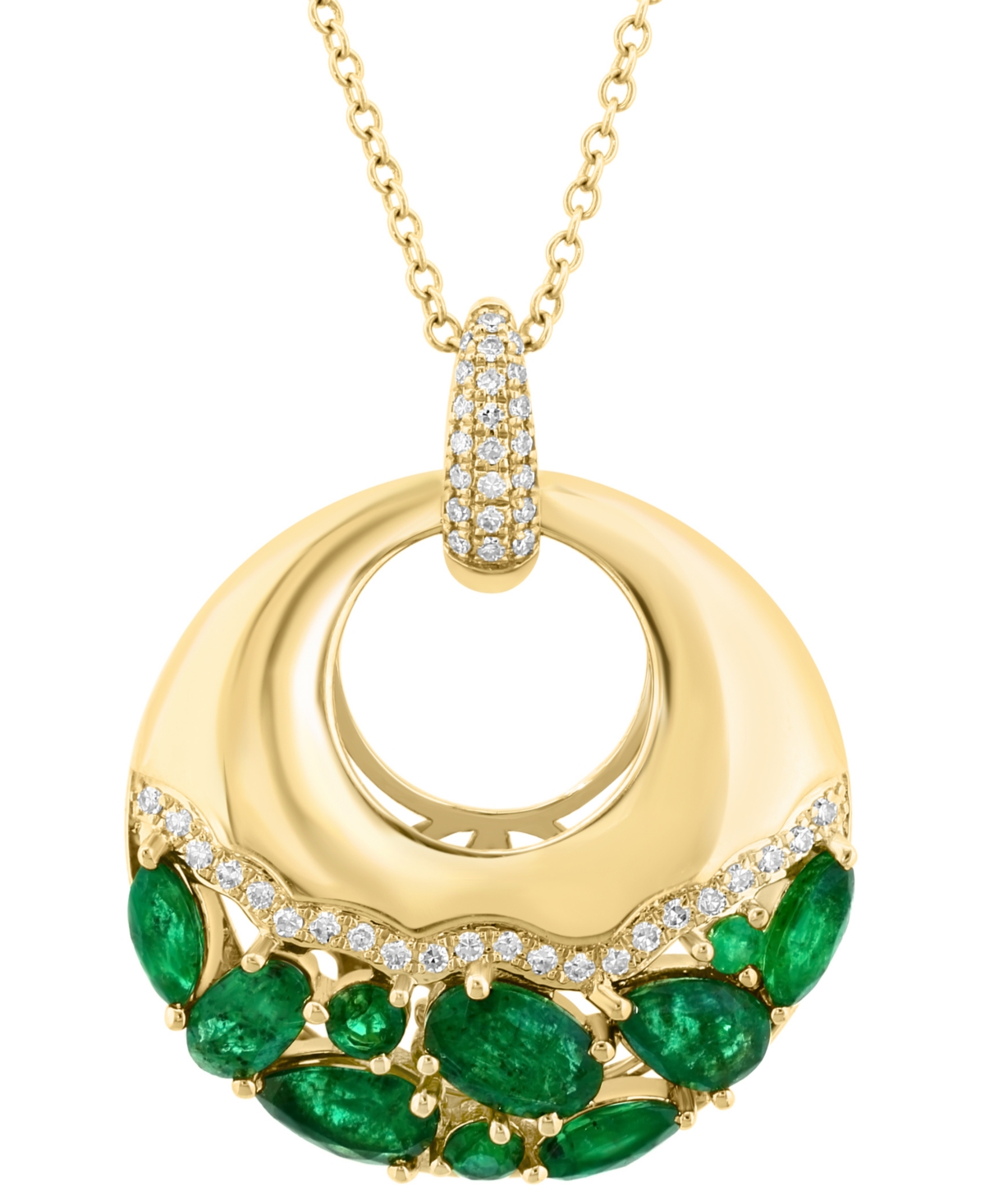 Effy Collection Effy Emerald (1-7/8ct. T.w.) & Diamond (1/6 Ct. T.w.) Cluster Polished Circle 18" Pendant Necklace I In Yellow Gol