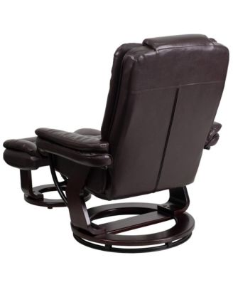 Multi-Position Recliner Ottoman Set Eucalyptus Wood Stitched Upholstery Swivel Base