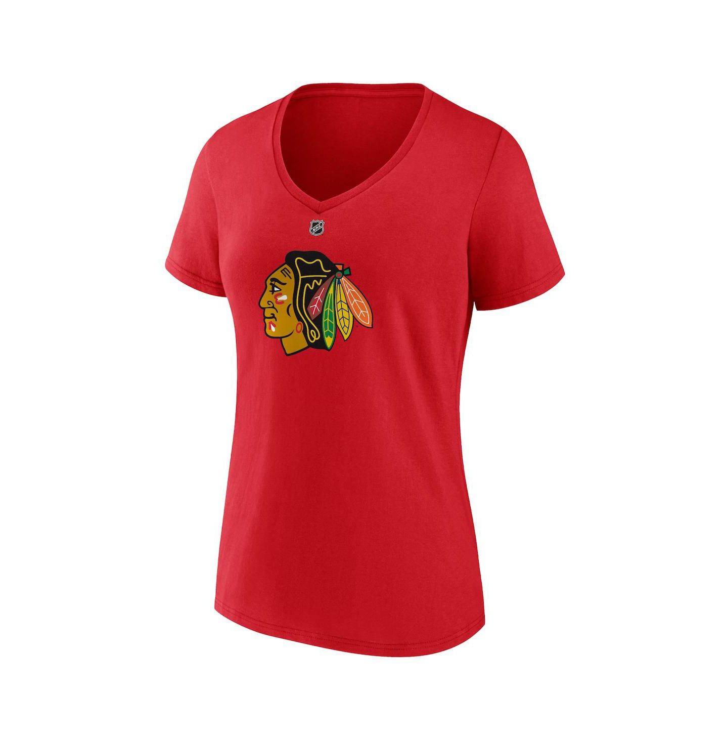 Женская футболка Fanatics Branded Connor Bedard Red Chicago Blackhawks 2023 NHL Draft Authentic Stack Player Name & Number V-Neck — фото 3