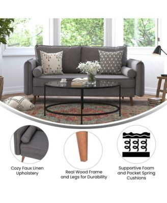 Carthage Upholstered Mid-Century Modern Pocket Spring Sofa With Wooden Legs And Removable Back Cushions