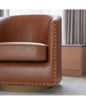 Ada Upholstered Club Style Barrel Chair With Nail Trim, Sloped Arms, And 360 Degree Swivel Base In A Vinyl Wrap