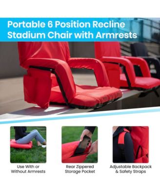 Portable Stadium Chair With Armrests, Reclining Padded Back & Seat, Lightweight Metal Frame & Backpack Straps, Storage Pockets