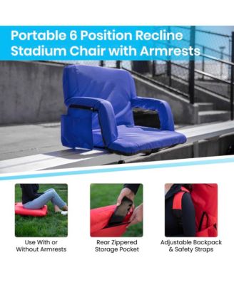 Set Of 2 Portable Stadium Chairs With Armrests, Reclining Padded Back & Seat, Lightweight Metal Frame & Backpack Straps, Storage Pockets