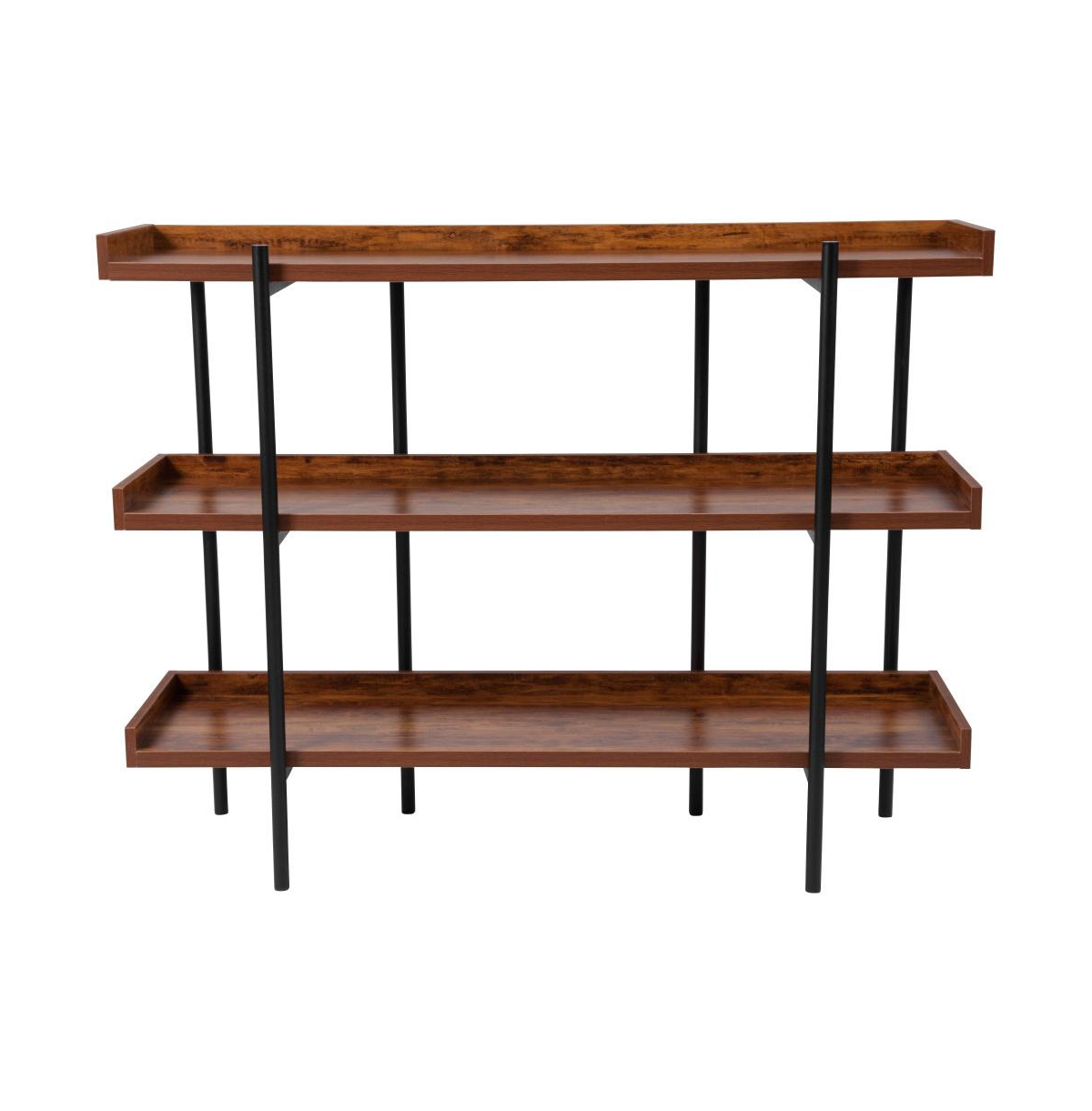 Merrick Lane Madison Industrial Style 3 Tiered Shelving Unit With Metal Frame And Raised Border - 35