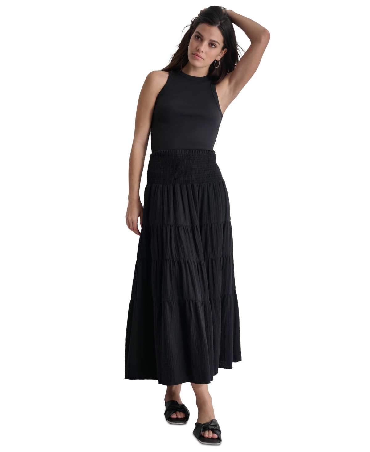 Dkny Jeans Women's Cotton Smocked-Waist Tiered Maxi Skirt