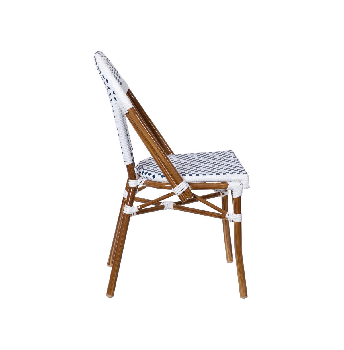 Merrick Lane Celia Indoor/Outdoor Stacking Bistro Chair With Aluminum Frame - White  navy/natural frame