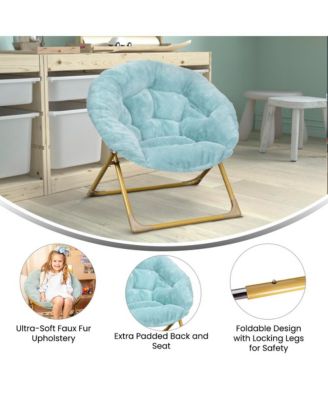 Io Kid'S Folding Saucer Chair With Cozy Faux Fur Upholstery And Metal Frame For Playroom, Bedrooms, Nursery And More