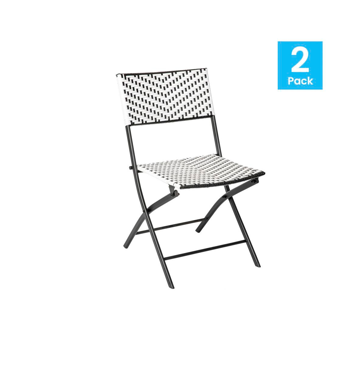 Emma+Oliver Ciel Set Of Two Folding Bistro Chairs In Pe Rattan With Metal Frames For Indoor And Outdoor Use -white