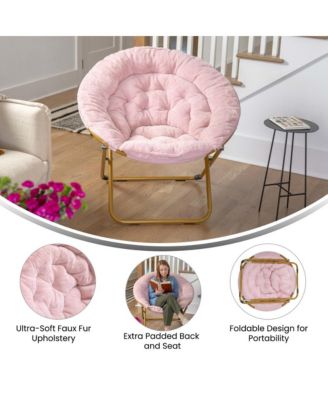 1 Count With Cozy Faux Fur Cushion And Metal Frame For Dorms, Bedrooms, Apartments And More - Ersa Oversize Folding Saucer Chair