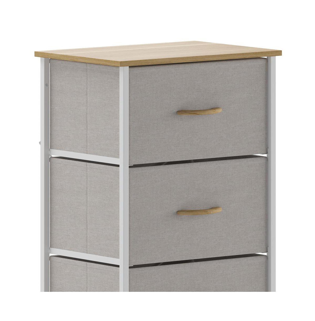 Marley 4 Drawer Storage Dresser With Cast Iron Frame, Wood Top And Easy Pull Fabric Drawers With Wooden Handles -white frame