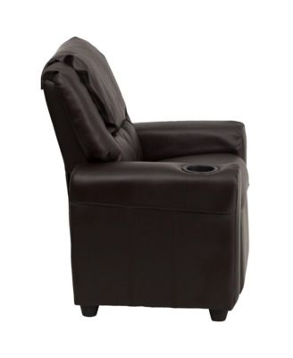 Contemporary Kids Single Wood Cup Holder, Headrest  Recliner Chair